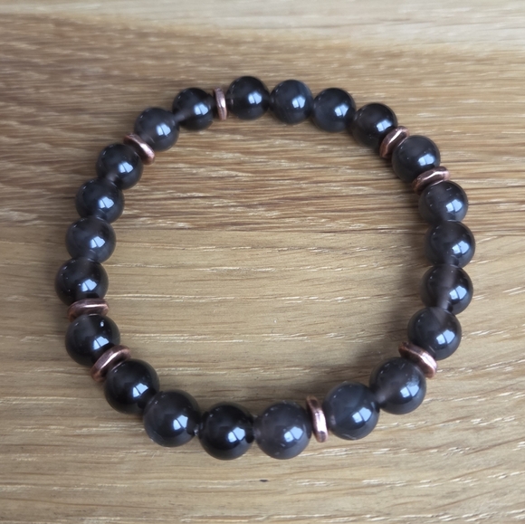 Gray Ice Obsidian Beads Bracelet, Stretch, Hand Crafted - Picture 5 of 8